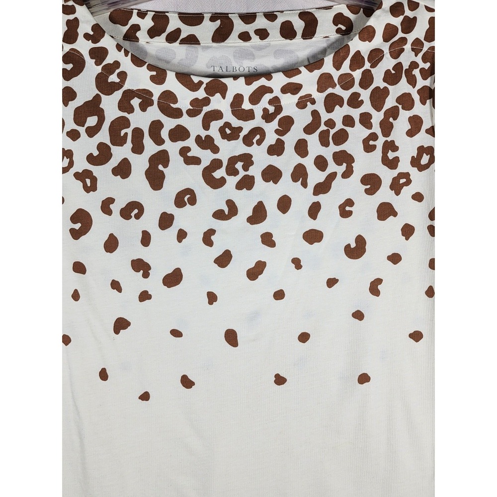 Talbots NWT Women M Leopard Print Cotton Knit Top Brown Ivory Casual Chic Safari - Picture 2 of 6